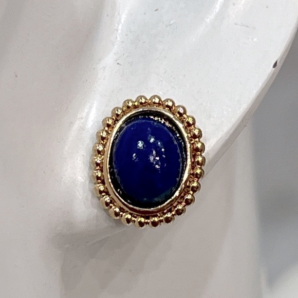 Genuine Lapis Lazuli Gold Stud Earrings - Picture 4 of 6